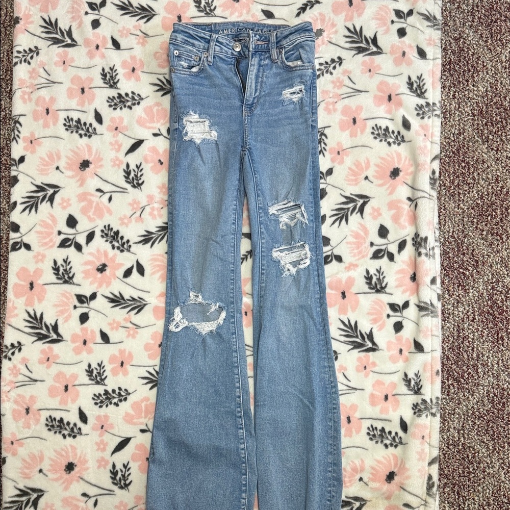 American Eagle Outfitters Light Blue Distressed Flare Jeans